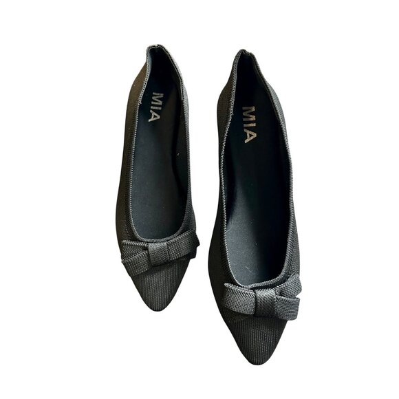 MIA Jinnie Flats Womens 6.5 Black Bow Pointed Toe Slip-On Dress Shoes Ballet - Picture 3 of 7